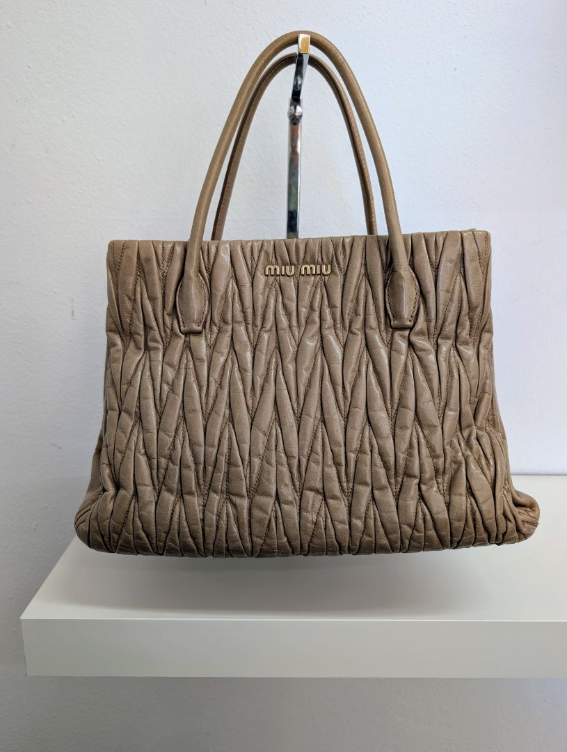 Miu Miu Taupe Matelassé Tote