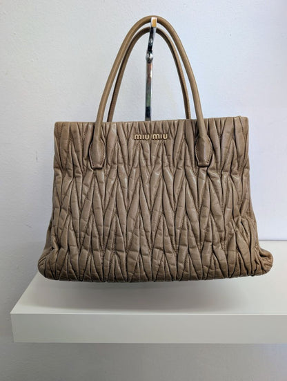 Miu Miu Taupe Matelassé Tote