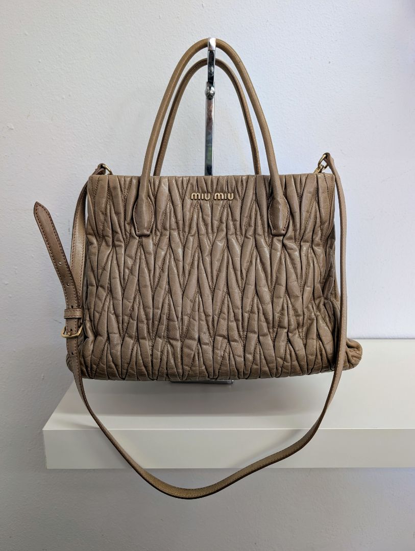 Miu Miu Taupe Matelassé Tote