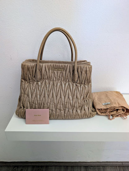 Miu Miu Taupe Matelassé Tote