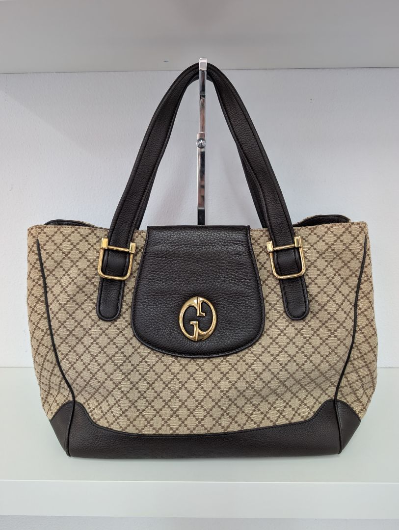 Gucci 1973 Diamante Canvas and Leather Medium Tote Bag