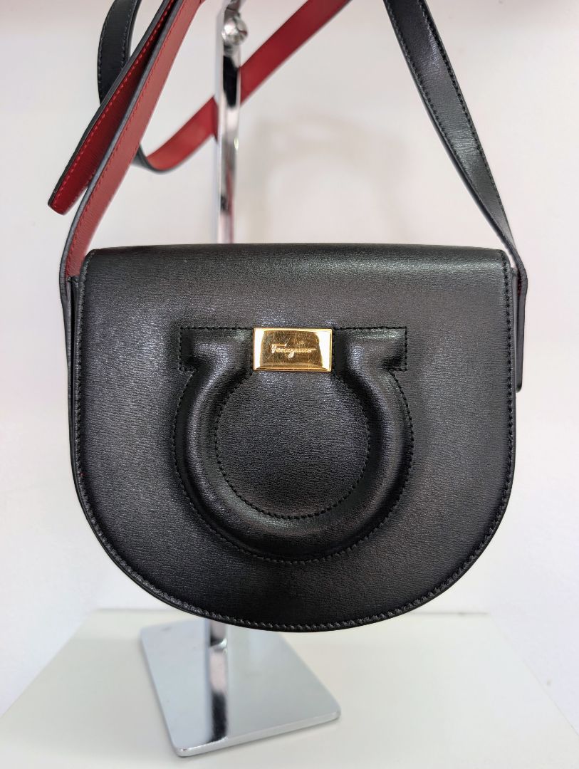 Salvatore Ferragamo Calfskin Gancio City Saddle Bag