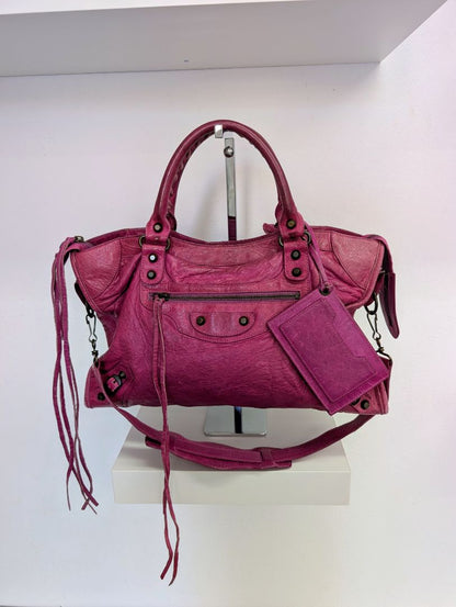 Balenciaga Magenta Medium City Leather Bag