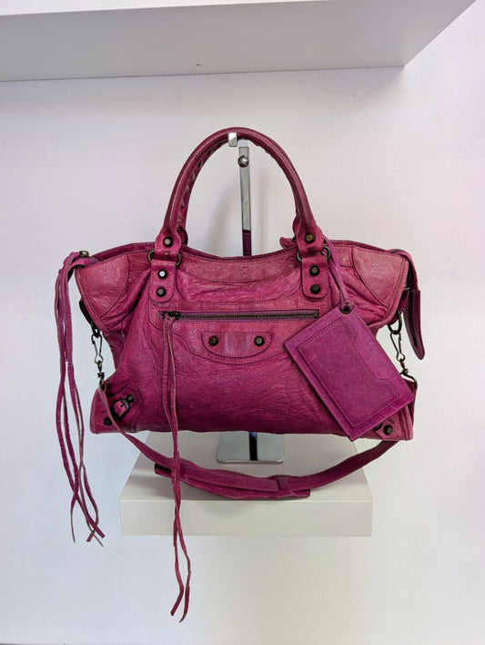 Balenciaga Magenta Medium City Leather Bag