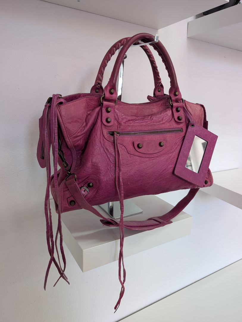 Balenciaga Magenta Medium City Leather Bag