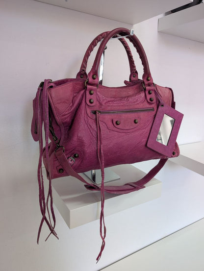 Balenciaga Magenta Medium City Leather Bag