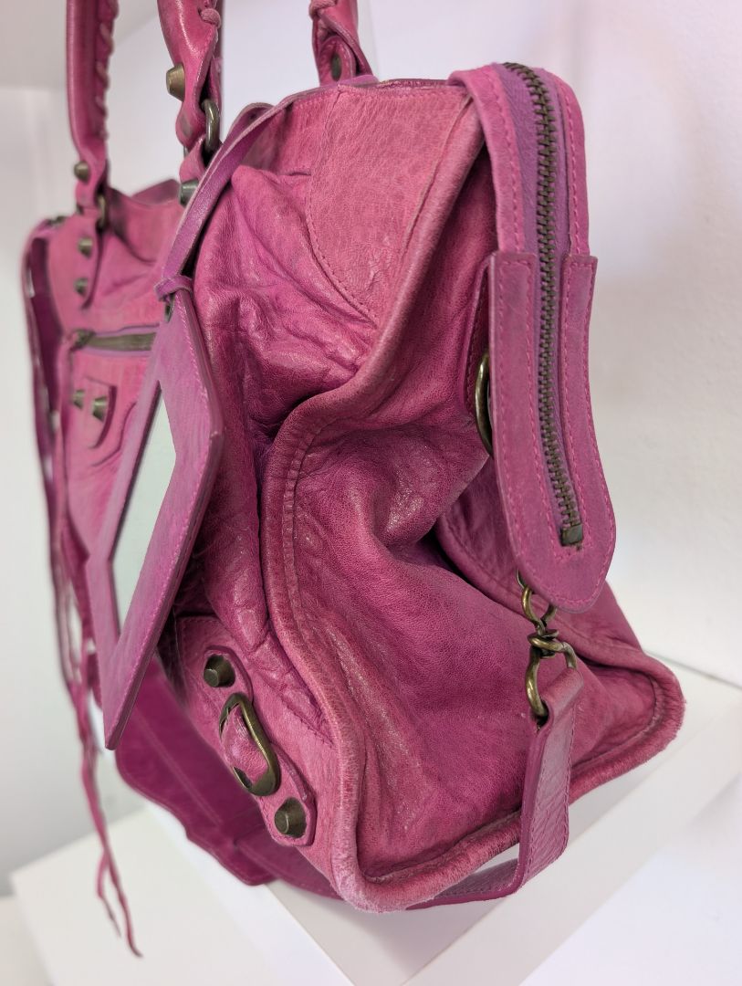 Balenciaga Magenta Medium City Leather Bag