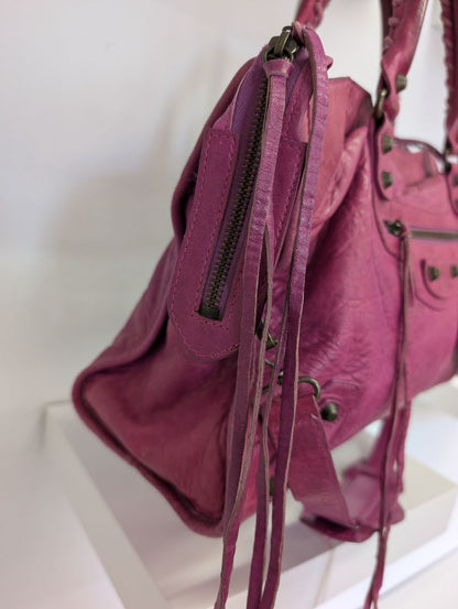 Balenciaga Magenta Medium City Leather Bag
