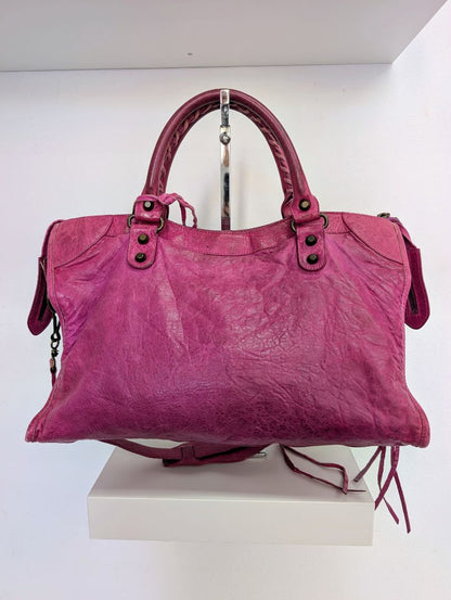 Balenciaga Magenta Medium City Leather Bag