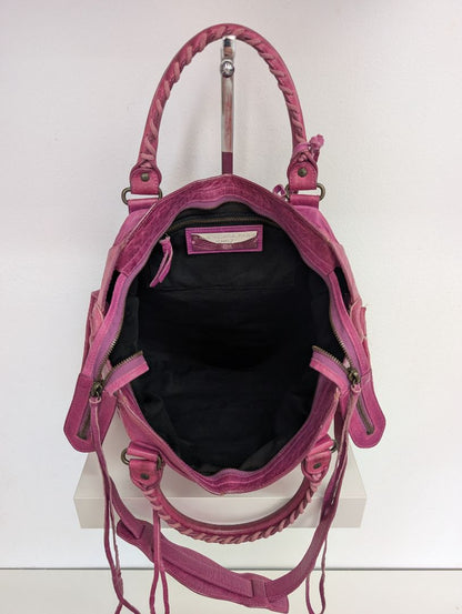 Balenciaga Magenta Medium City Leather Bag
