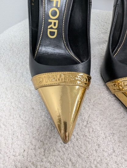 Tom Ford Gold Plate Point Stiletto High Heels. Size 37.
