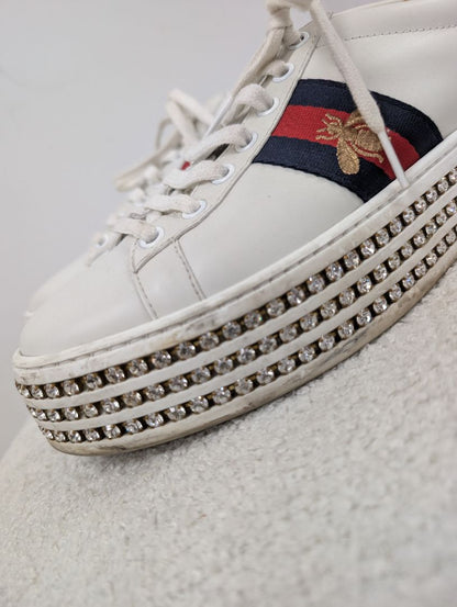 Gucci Ace Platform Crystal Sneakers. Size 37.5.