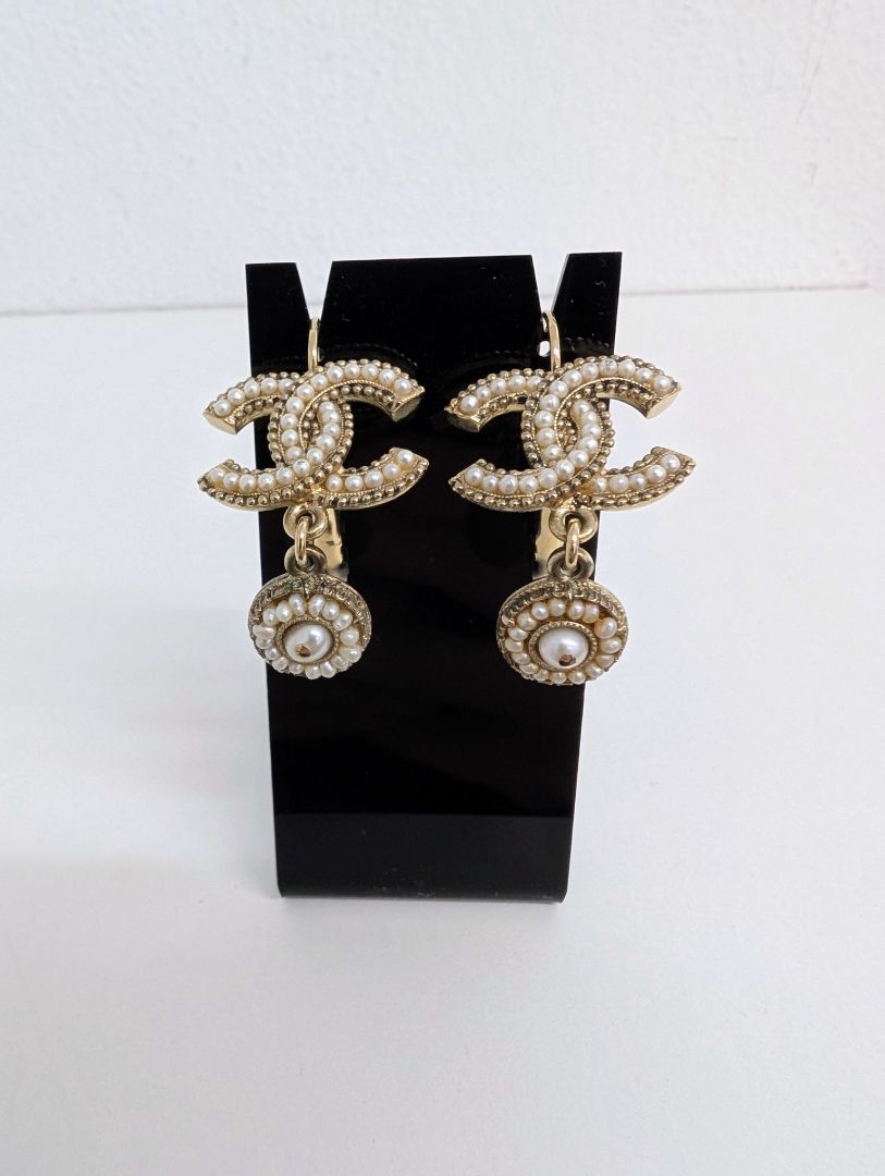 Chanel Faux Pearl Drop Earrings