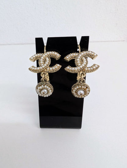 Chanel Faux Pearl Drop Earrings