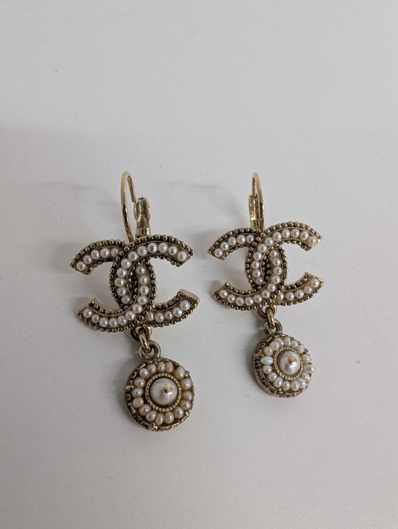 Chanel Faux Pearl Drop Earrings