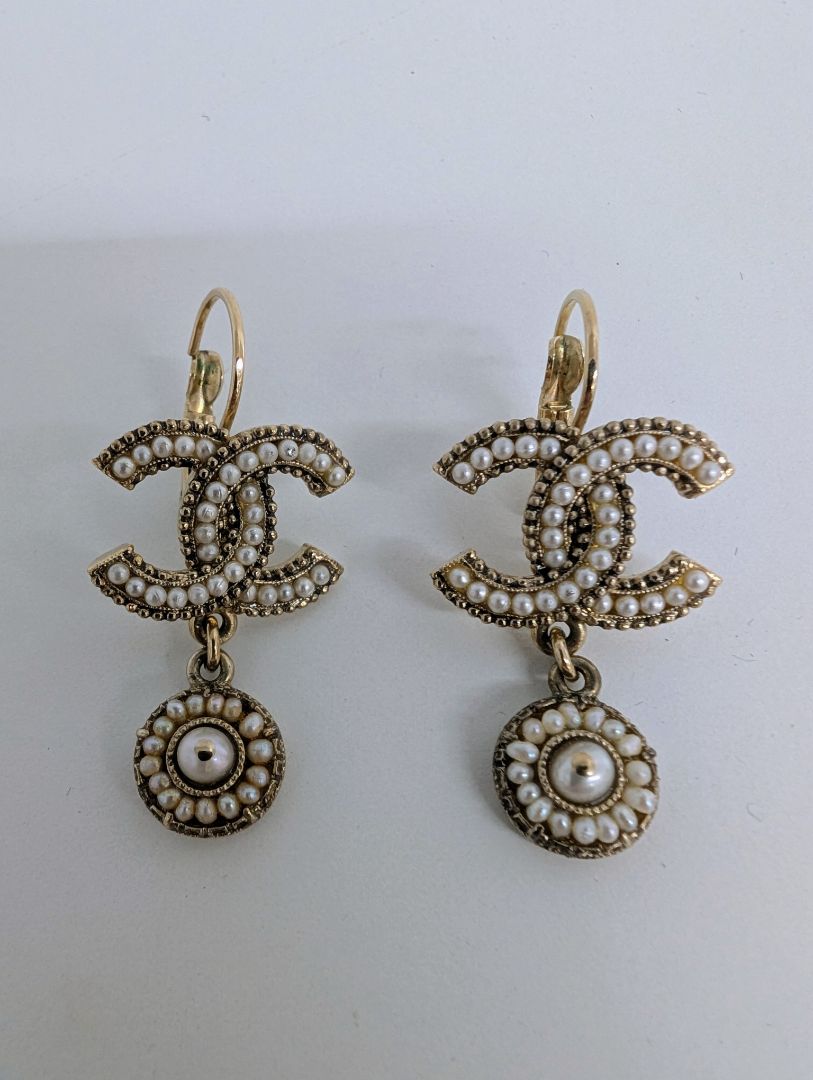 Chanel Faux Pearl Drop Earrings