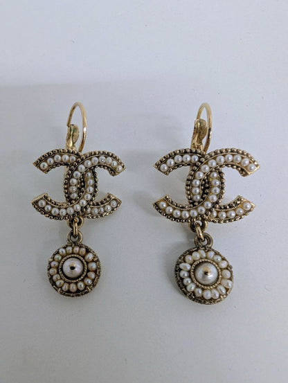 Chanel Faux Pearl Drop Earrings