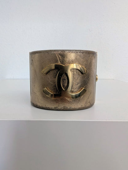 Chanel Gold Leather Hinge Bracelet
