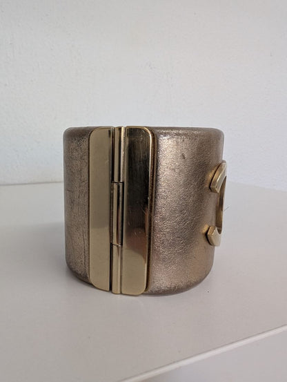 Chanel Gold Leather Hinge Bracelet