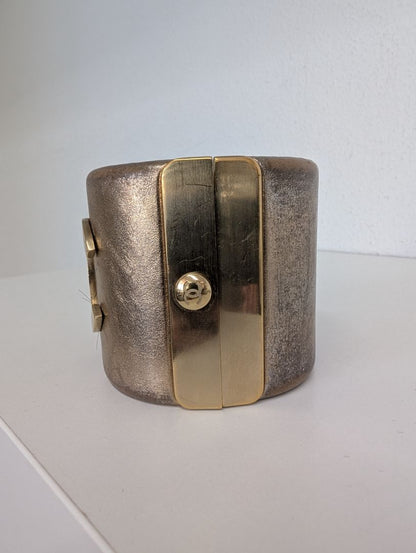 Chanel Gold Leather Hinge Bracelet