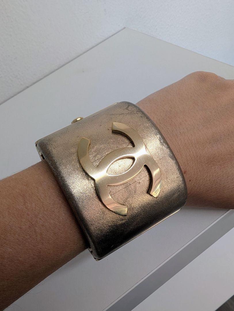 Chanel Gold Leather Hinge Bracelet