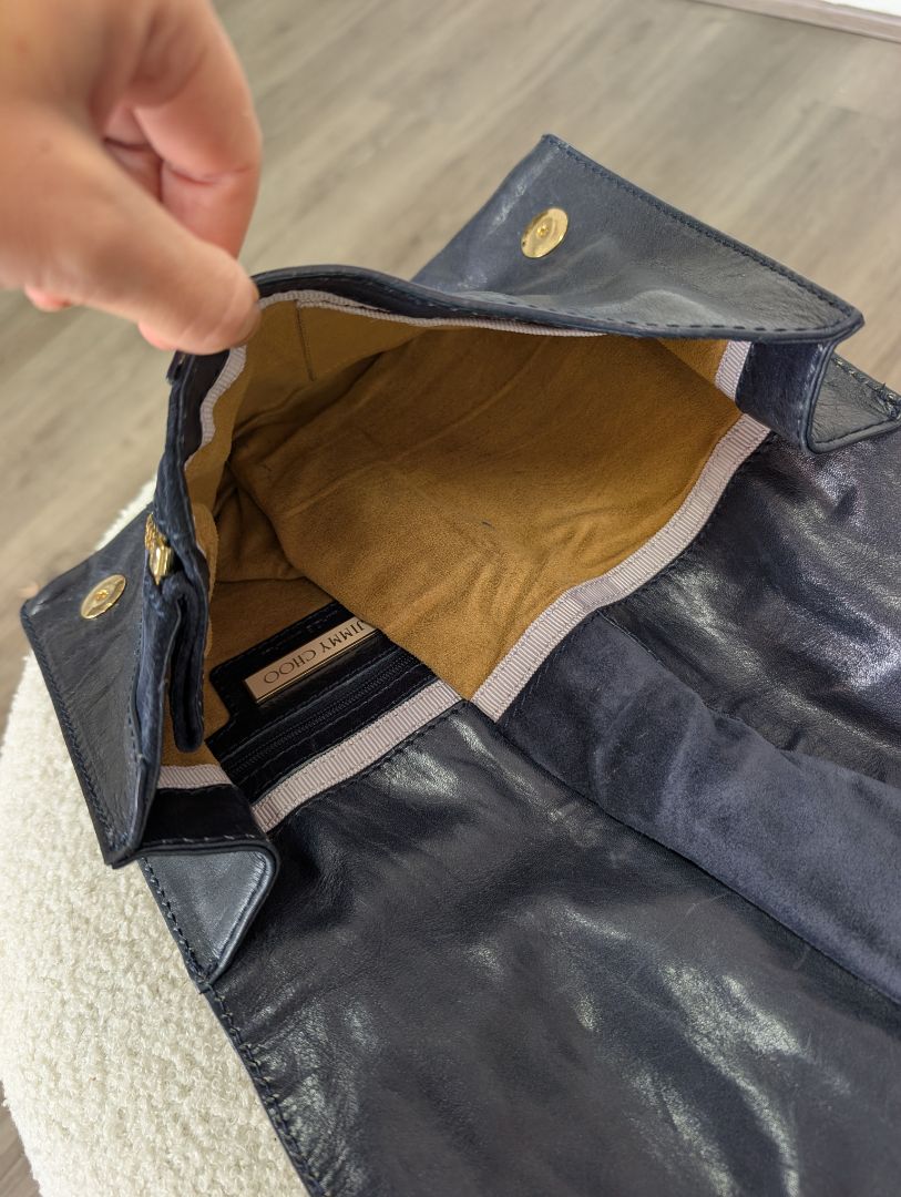Jimmy Choo Navy Leather Clutch Bag