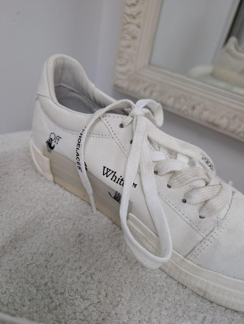 Off White Vulcanized Eco Canvas Sneaker. Size 39.