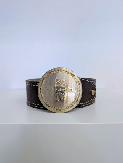 Lancel Brown Leather Gold Buckle Belt