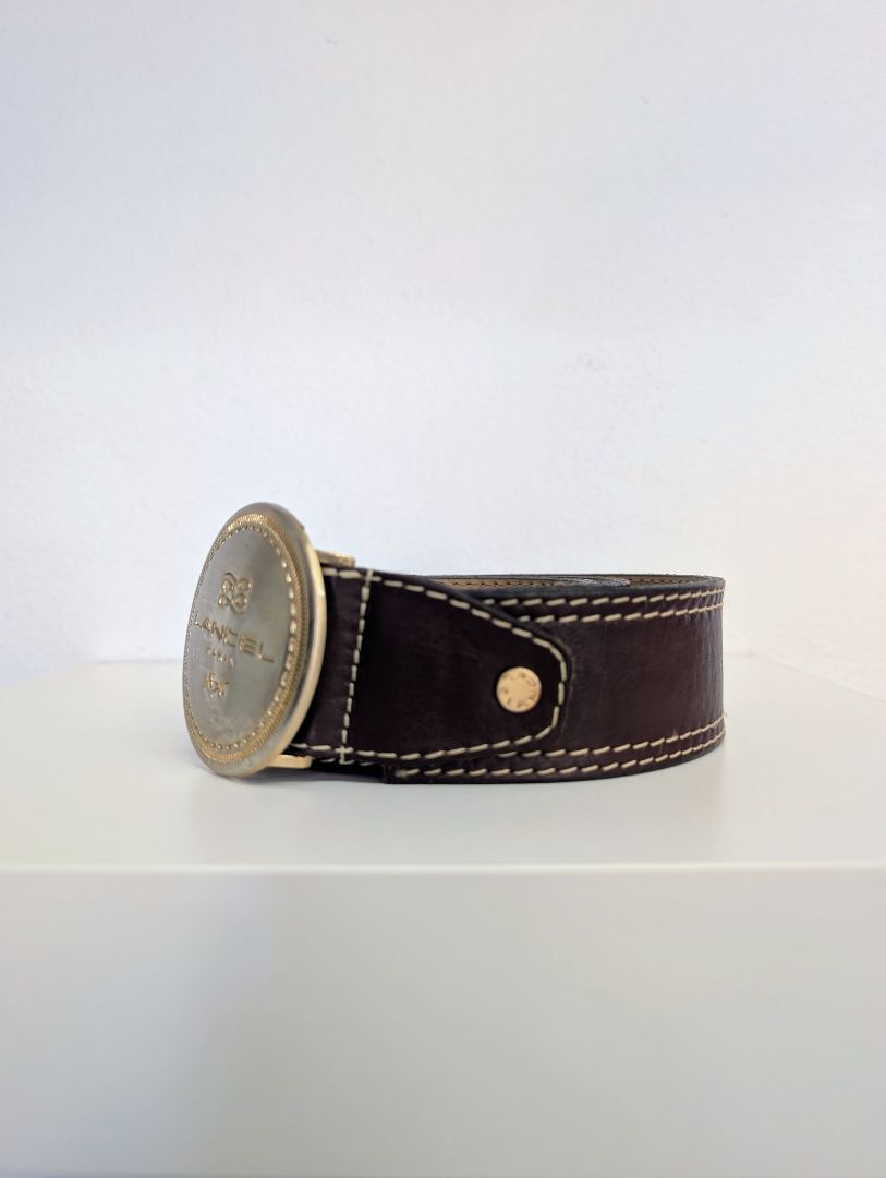 Lancel Brown Leather Gold Buckle Belt