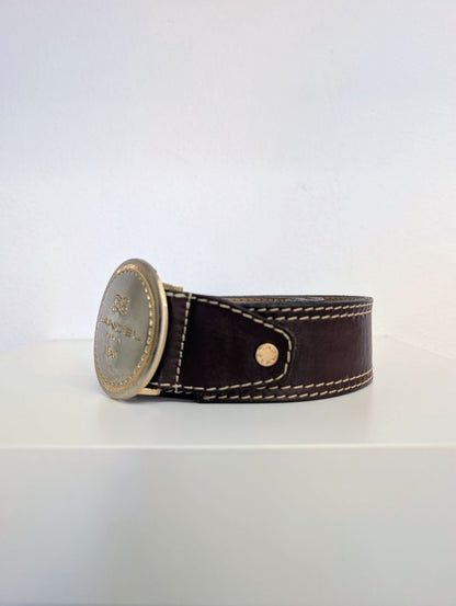 Lancel Brown Leather Gold Buckle Belt