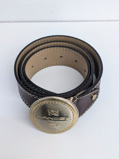 Lancel Brown Leather Gold Buckle Belt