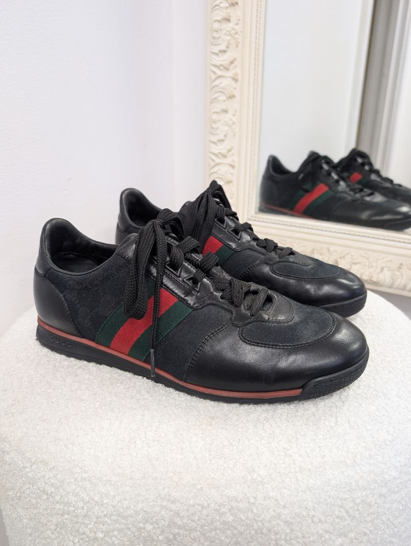 Gucci Black Stripe Guccissima Sneakers. Size 40.