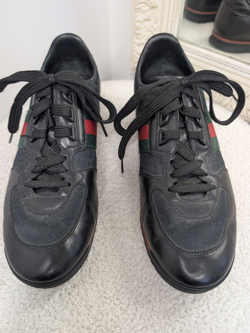 Gucci Black Stripe Guccissima Sneakers. Size 40.