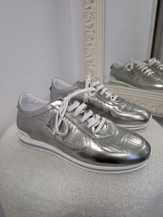 Versace Metallic Silver Leather Sneakers. Size 40.