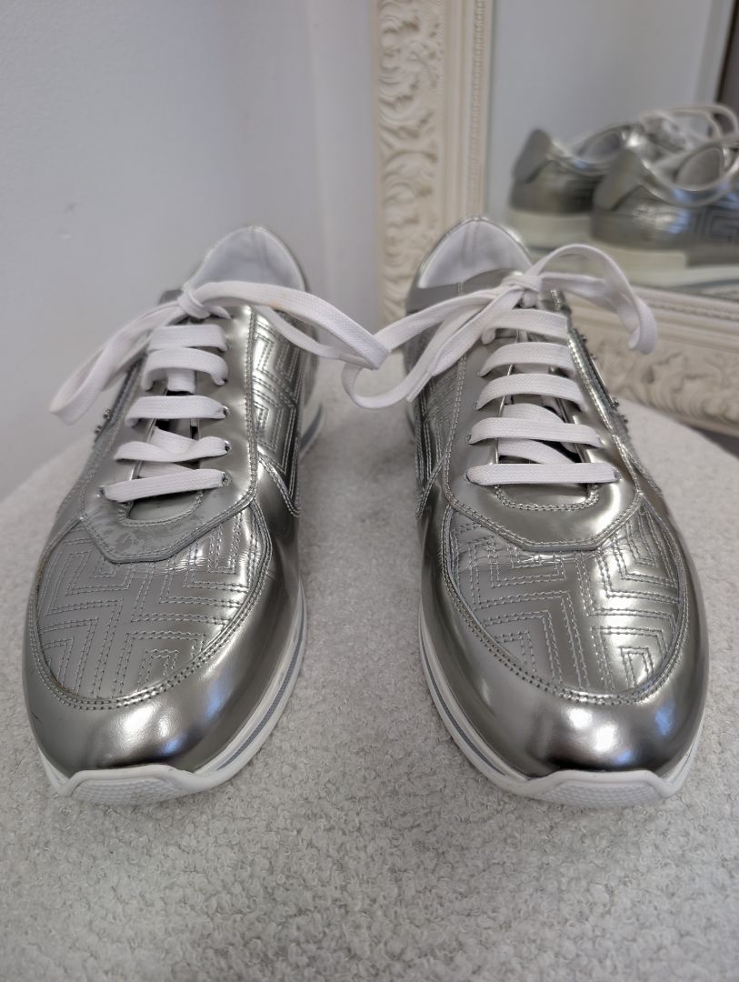 Versace Metallic Silver Leather Sneakers. Size 40.