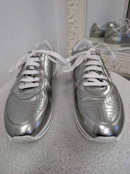 Versace Metallic Silver Leather Sneakers. Size 40.