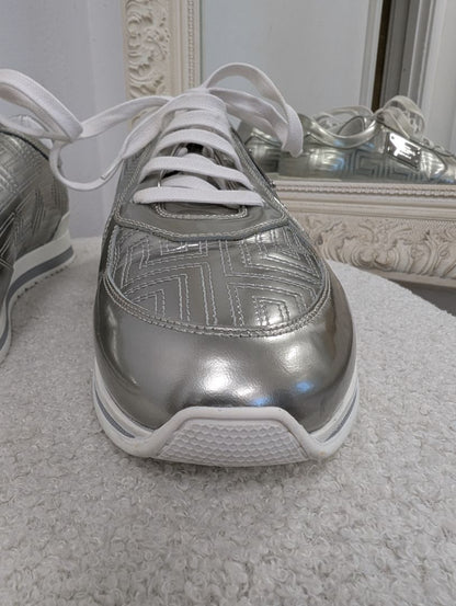 Versace Metallic Silver Leather Sneakers. Size 40.