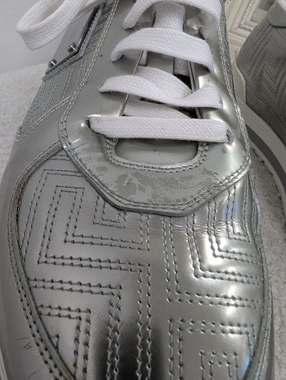 Versace Metallic Silver Leather Sneakers. Size 40.