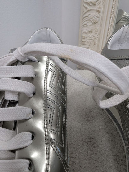 Versace Metallic Silver Leather Sneakers. Size 40.