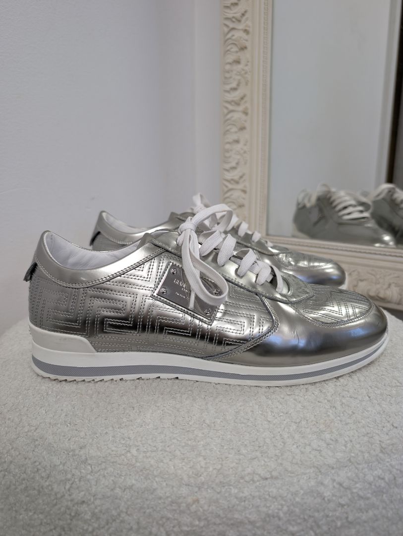 Versace Metallic Silver Leather Sneakers. Size 40.