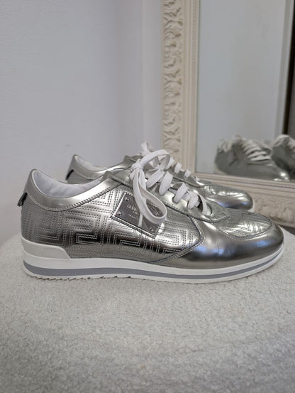 Versace Metallic Silver Leather Sneakers. Size 40.