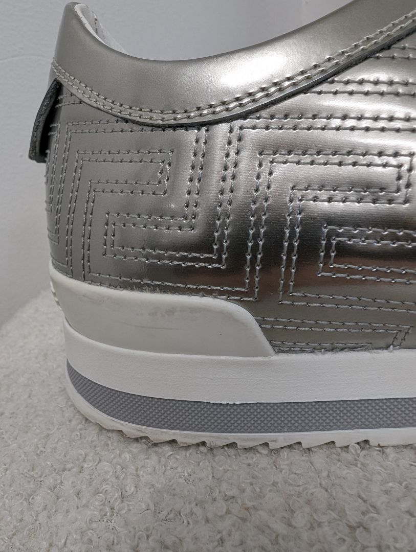 Versace Metallic Silver Leather Sneakers. Size 40.