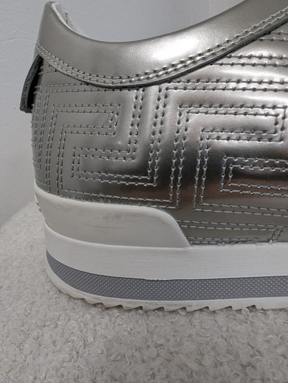 Versace Metallic Silver Leather Sneakers. Size 40.
