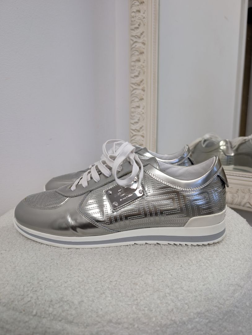 Versace Metallic Silver Leather Sneakers. Size 40.
