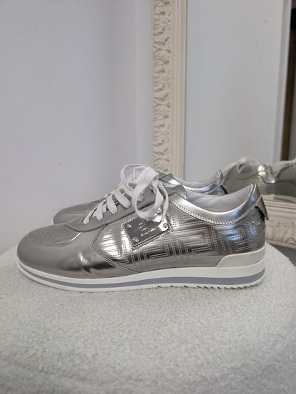 Versace Metallic Silver Leather Sneakers. Size 40.