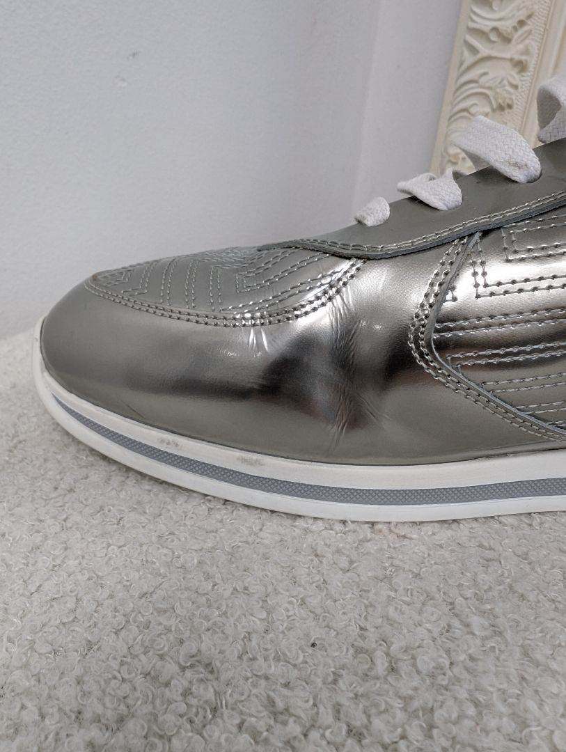 Versace Metallic Silver Leather Sneakers. Size 40.