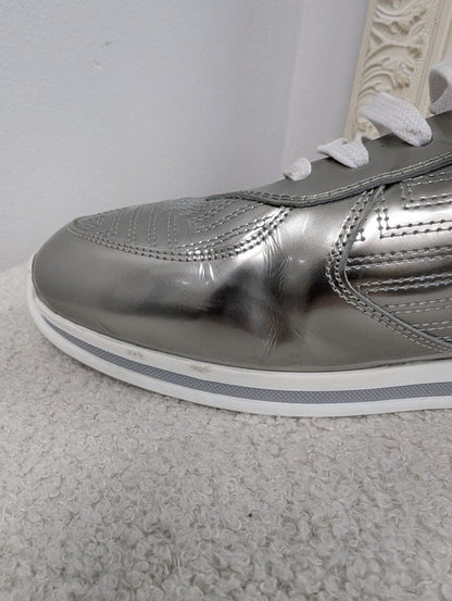 Versace Metallic Silver Leather Sneakers. Size 40.