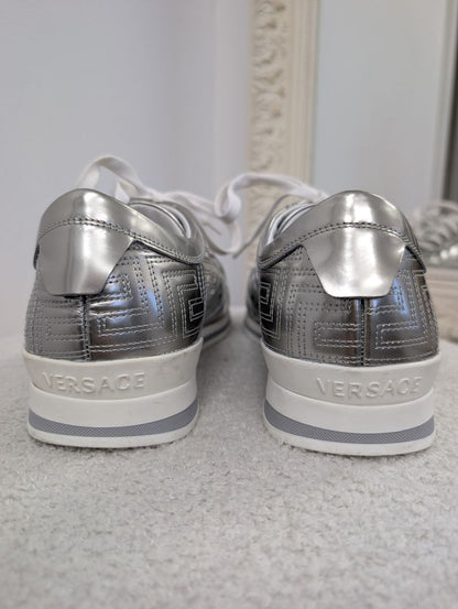 Versace Metallic Silver Leather Sneakers. Size 40.