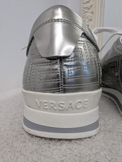 Versace Metallic Silver Leather Sneakers. Size 40.