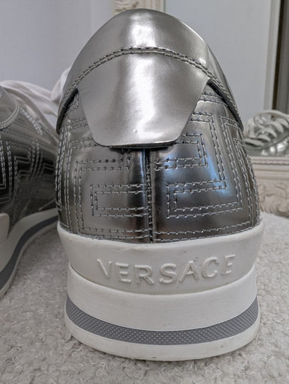 Versace Metallic Silver Leather Sneakers. Size 40.